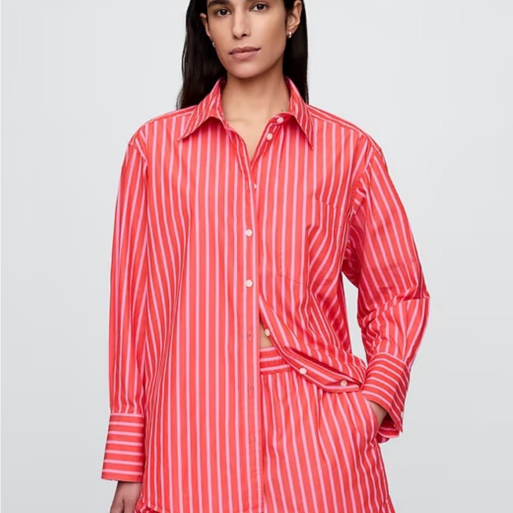GAP Pink and Red Striped Buttondown